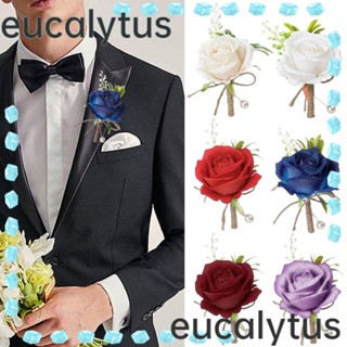 Eucalytus1 ช่อดอกกุหลาบประดิษฐ์ แฮนด์เมด 2 ชิ้น สําหรับเจ้าบ่าว เจ้าบ่าว ผู้ชาย พิธีกรรม