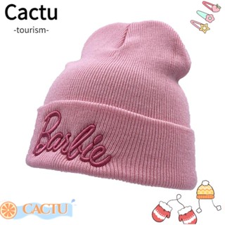 Cactu หมวกถัก ผ้าขนสัตว์ ปักลายแมว สีชมพู แบบสวมหัว ให้ความอบอุ่น แฟชั่นสําหรับผู้หญิง