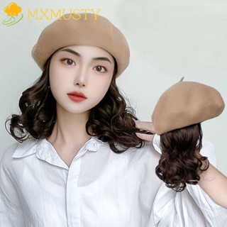 Mxmusty หมวกเบเร่ต์ วิกผมหยิกสั้น คุณภาพสูง สีแดง สีน้ําตาล ทนความร้อน สําหรับผู้หญิง