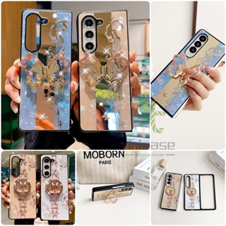 เคสโทรศัพท์มือถือ Pc แบบแข็ง ลายหินอ่อน ประดับกลิตเตอร์ พร้อมขาตั้งวาง สําหรับ Samsung Galaxy Z Fold 5 Z Fold 4 Z Fold 3