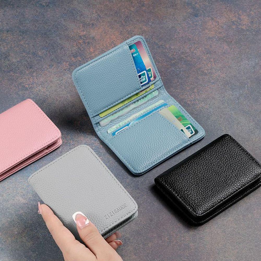 กระเป๋าใส่นามบัตร หนัง PU แบบพกพา สีพื้น สําหรับผู้ชาย และผู้หญิง