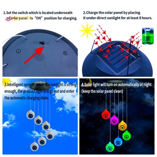 Qingsong โคมไฟกระดิ่งลม Led พลังงานแสงอาทิตย์ กันน้ํา สําหรับแขวนตกแต่งบ้านผีสิง ปาร์ตี้ฮาโลวีน