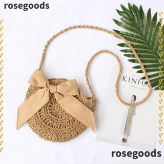 Rosegoods1 กระเป๋าสะพายไหล่ กระเป๋าถือ ถักโครเชต์ ทรงกลม ความจุขนาดใหญ่ แฮนด์เมด แฟชั่นสําหรับสตรี