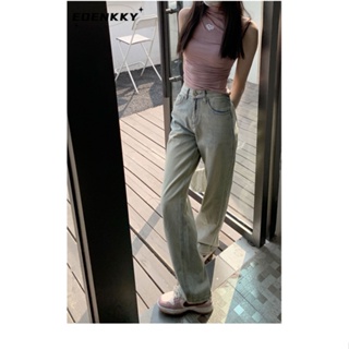 EOENKKY กางเกงขายาว กางเกงยีสน์ผู้หญิง ทรงหลวม ๆ ตรง Retro Hip Hop Pants 2023 NEW Style  Trendy สวย Beautiful ทันสมัย A97L3PS 36Z230909