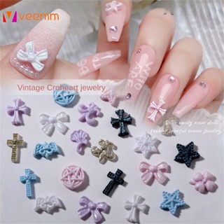 50pcs Heart Nail Art เครื่องประดับตกแต่ง Pentagram Macaron สีเรซิ่น Bow Nail Accessories veemm