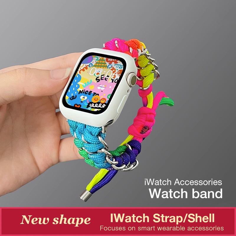 สายนาฬิกาข้อมือ สายโลหะถัก สีสันสดใส สําหรับ Iwatch S6 S7 S8 44 มม. 40 มม. 41 มม. 45 มม.