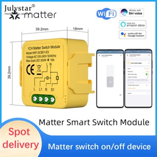 JULYSTAR Matter Wifi สมาร์ทสวิตช์โมดูลรีเลย์ 1-gang 16a เข้ากันได้ Homekit Smartthings Alexa Home