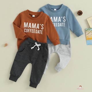 Xzq-ชุดเด็กแรกเกิด 2 ชิ้น ชุดน่ารัก "MAMA ́S COFFEEDATE" พิมพ์ลายตัวอักษร เสื้อแขนยาว และกางเกง