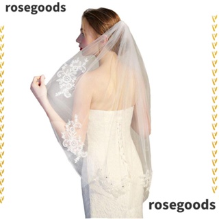 Rosegoods1 ผ้าคลุมหน้าเจ้าสาว ผู้หญิง ปาร์ตี้ แต่งงาน ชุดแฟนซี ผ้าคลุมสื่อสาร แรก ผ้าคลุมหน้า 1 ชั้น ลูกไม้ ดอกไม้