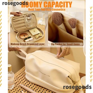 Rosegoods1 กระเป๋าเครื่องสําอาง สองชั้น แบบพกพา อุปกรณ์เสริม สําหรับเดินทาง