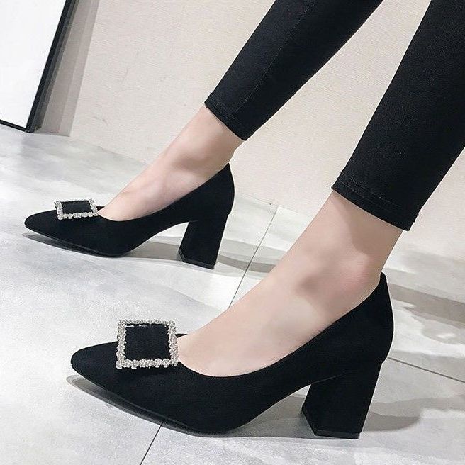 ❗️ ❗️รองเท้าส้นกลางผู้หญิงสำหรับงาน, ส้น 5/7/9 ซม., หนังกลับ, ส้นบล็อก