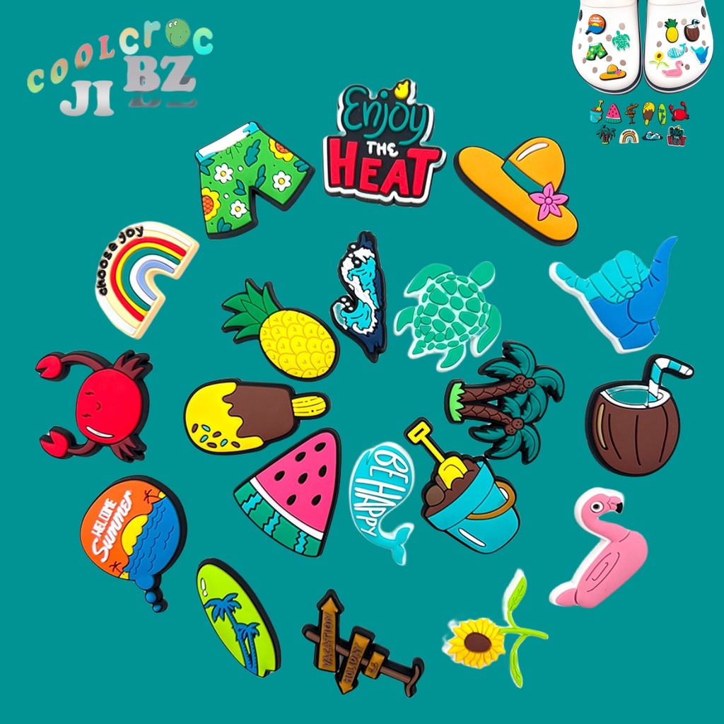Jibbitz ตัวติดรองเท้า Crocs ยาง PVC นิ่ม ลายการ์ตูนดอกไม้ เหมาะกับเดินชายหาด แฟชั่นฤดูร้อน อุปกรณ์เสริม สําหรับตกแต่งรองเท้า Crocs DIY