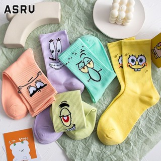 ASRV ถุงเท้าชาย SpongeBob SquarePants ลายการ์ตูน อินเทรน ถุงเท้าบาสหลอดยาว