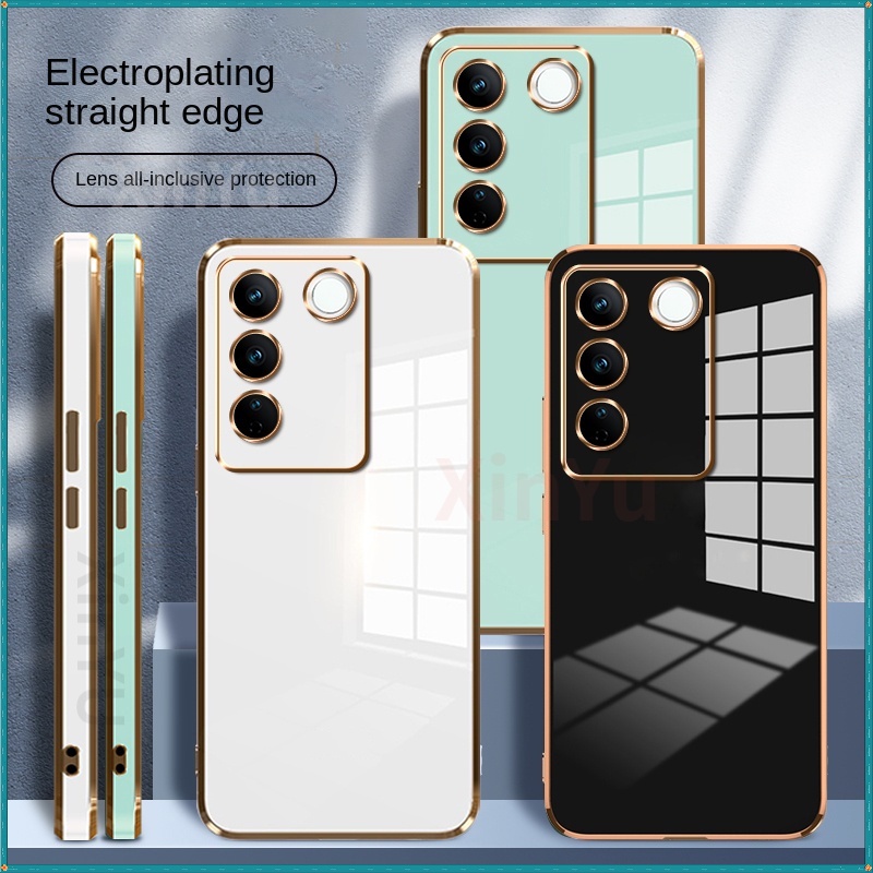 เคสโทรศัพท์มือถือ ซิลิโคน ขอบตรง หรูหรา สําหรับ Vivo V21 Case V23 Case V21E V23E V2022 V2023 V2024 V