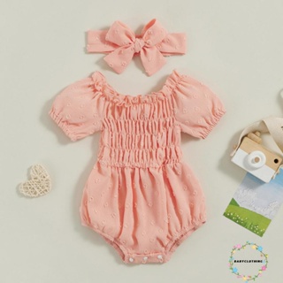 Babyclothes- ชุดรอมเปอร์ แขนสั้น เปิดไหล่ จับจีบ พร้อมที่คาดผม แฟชั่นฤดูร้อน สําหรับเด็กผู้หญิง