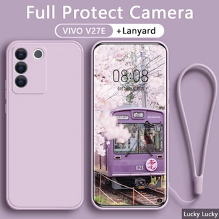 เคส VIVO V27E V27 V23E เคสซิลิโคนเหลว พร้อมฝาครอบเต็มกล้อง ฟรีสายคล้อง สายคล้อง เชือกเส้นเล็ก กันกระแทก