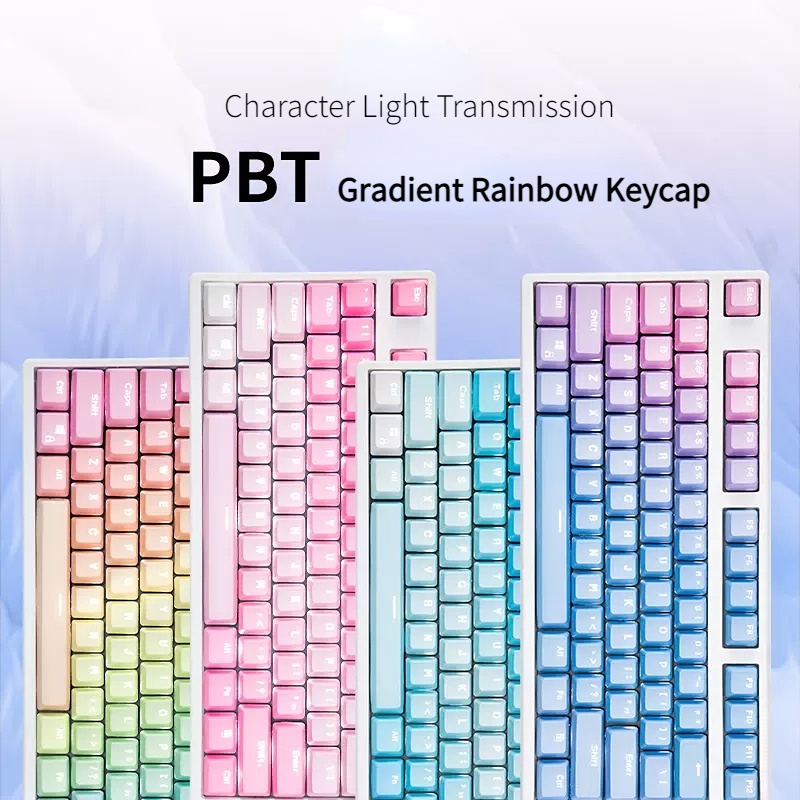 ใหม่! 2024Lychee ปุ่มกดคีย์บอร์ดเล่นเกม RK IKBC Gauss 61 87 104 PBT สีรุ้ง สีฟ้า