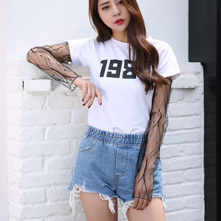 ถุงมือแขนยาว ผ้าตาข่าย แต่งลูกไม้ ป้องกันรังสียูวี ระบายอากาศได้ดี ให้ความอบอุ่น แฟชั่นฤดูร้อน สําหรับผู้หญิง