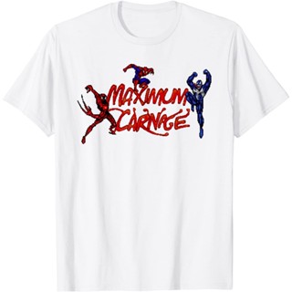 เสื้อยืดแขนสั้นเสื้อยืด  Clothes Marvel Venom and Spider-Man Maximum Carnage Retro T-ShirtS-5XL