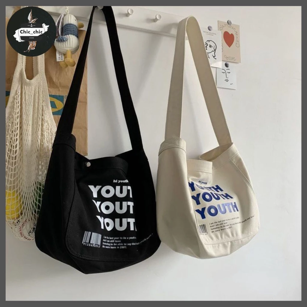 กระเป๋าผ้าสะพายข้าง YOUTH ผ้าแคนวาส ผู้ชาย ผู้หญิง พร้อมส่ง #BAG07