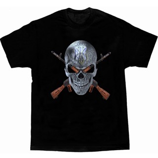 เสื้อยืด ลายหัวกะโหลก Ukrainian Skull Cross AK 74 Assault Rifle เสื้อยืด คอกลม แขนสั้น ผ้าฝ้าย พรีเมี่ยม สําหรับผู้ชาย ไซซ์ S-3XL