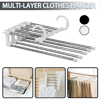 New 5 In 1 Multi-Functional Pants Rack Shelves Stainless Steel Wardrobe Hanger