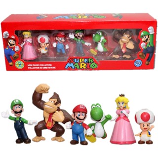 โมเดลตุ๊กตา Super Mario Mario Bros เหมาะกับของขวัญวันเกิด สไตล์ญี่ปุ่น จํานวน 6 ชิ้น ต่อชุด