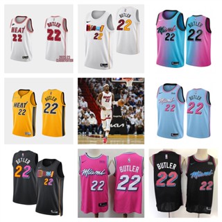 Miami Heat #22 Jimmy Butler เสื้อบาสเก็ตบอลสีดำของผู้ชายสั้น -เสื้อยืดกีฬา