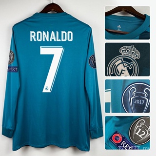 เสื้อกีฬาแขนสั้น ลายทีมฟุตบอล Real Madrid Third Jersey Ronaldo 17-18 ชุดเหย้า สไตล์เรโทร