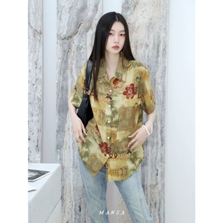 MANSA vintage print shirt เสื้อลายดอก เสื้อผู้หญิง เสื้อเชิ้ตแขนสั้น