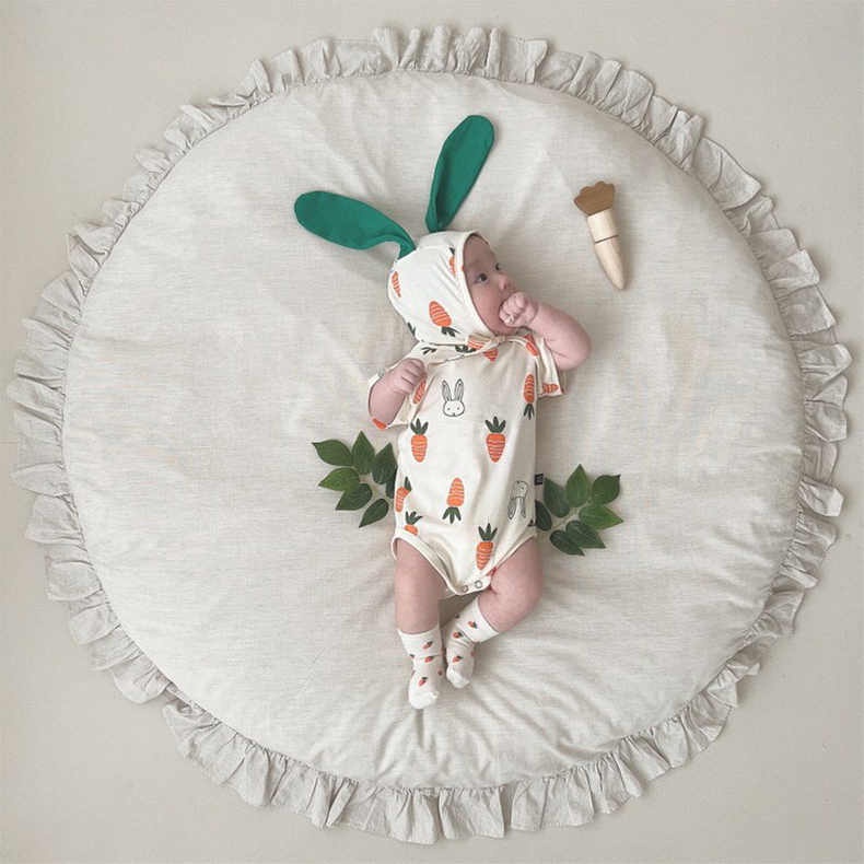 ชุดบอดี้สูทวันพีช พิมพ์ลายแครอท กระต่ายน่ารัก พร้อมหมวก แฟชั่นฤดูร้อน สําหรับเด็ก 0-2 ปี