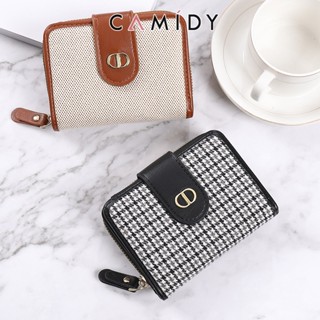 Camidy หรูหราใหม่กระเป๋าสตางค์ใบเล็กของผู้หญิงหัวเข็มขัดสั้น houndstooth ผ้าใบหลายบัตรป้องกัน degaussing ความจุสูงกระเป๋าสตางค์ระดับไฮเอนด์