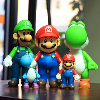 ฟิกเกอร์ Mario Luigi Yoshi Mario Bros PVC ของเล่นสําหรับเด็ก 3 ชิ้น ต่อชุด