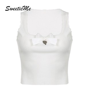 Sweeticme เสื้อกล้ามลําลอง ผูกโบว์ ปักลายลูกไม้ เซ็กซี่ แฟชั่นสําหรับสตรี 2023