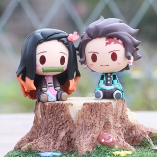 โมเดลฟิกเกอร์ PVC รูปปั้นอนิเมะ Demon Slayer Nezuko Tanjirou Q Version Kawaii ของเล่นสะสม สําหรับเด็ก 4 ชิ้น