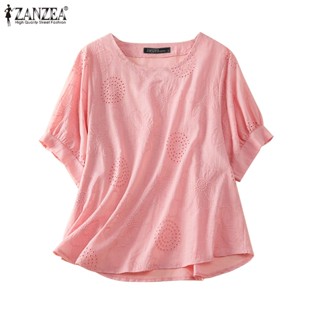 Zanzea เสื้อเบลาส์ลําลอง คอกลม แขนสั้น ปักลาย สําหรับผู้หญิง