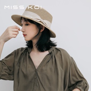 Misskoi [พร้อมส่ง] หมวกฟางกันแดด ประดับโบว์ แฟชั่นสไตล์เกาหลี และอังกฤษ สําหรับผู้หญิง