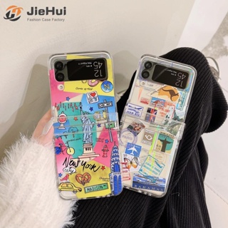 Jiehui เคสโทรศัพท์มือถือแฟชั่น ลาย World Tour (เปลือก + กระดาษแยม) สําหรับ Samsung Z Flip5 Z Flip4 Z Flip3 3 ชิ้น