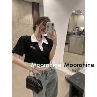 Moon เสื้อครอป เสื้อแฟชั่นผู้หญิง y2k สีพื้น สําหรับผู้หญิง ใส่ไปคลับ ปาร์ตี้ 2023 NEW 23050503