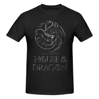 เสื้อยืดแขนสั้น ผ้าฝ้าย พิมพ์ลาย House Of The Dragon สีเงิน สําหรับผู้ชาย