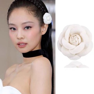 Blackpink Jennie White Black Camellia กิ๊บติดผม หรูหรา ดอกคามิเลีย ผ้าไหม ดอกไม้ เข็มกลัด ดอกไม้ แฮนด์เมด สีขาว ดอกกุหลาบ เข็มกลัด