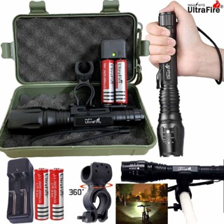 ไฟฉาย 100000LM T6 LED Zoomable Tactical Military Torch Flashlight Light +18650 Charger