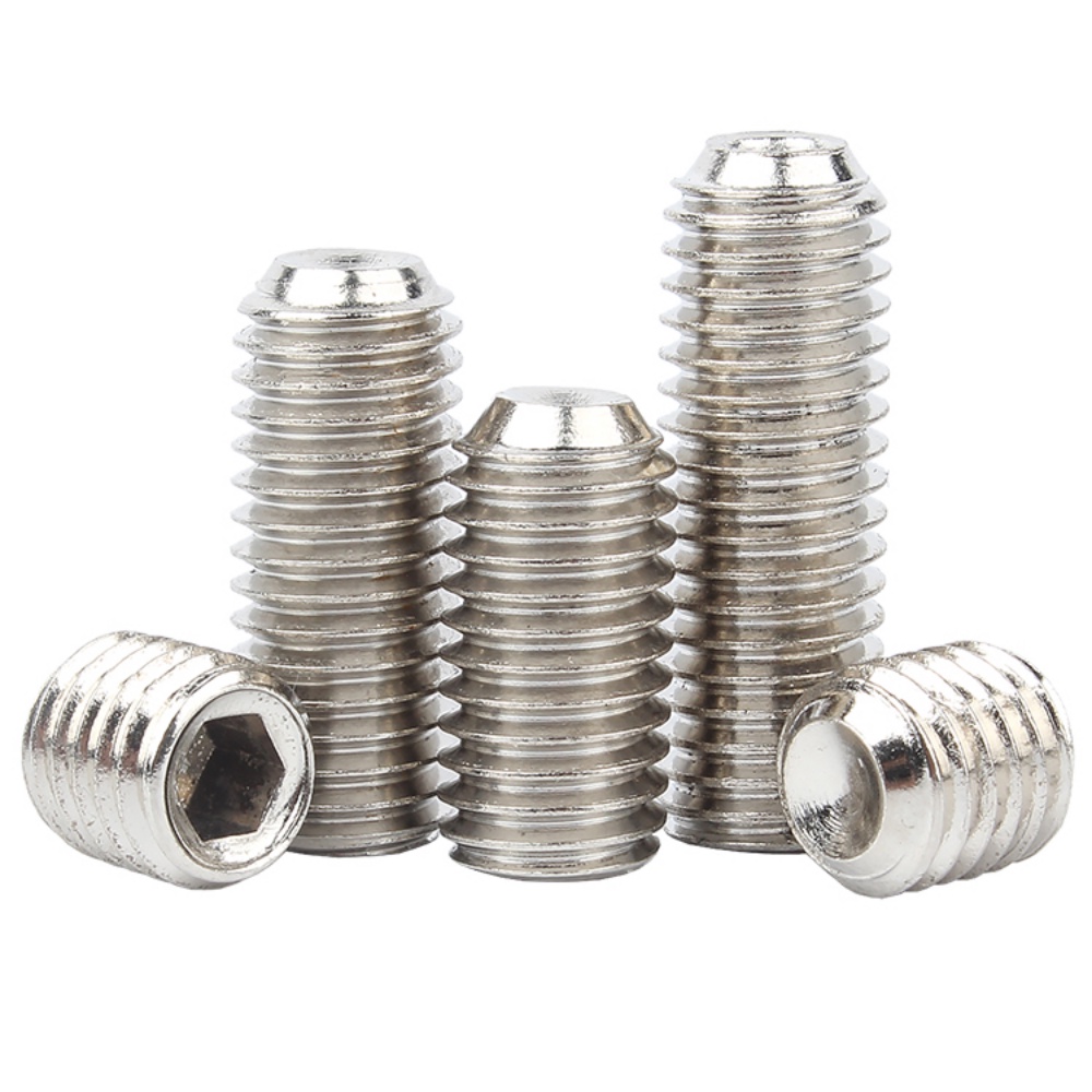 ชุบนิกเกิลสกรู ตัวหนอน หกเหลี่ยม ประเภทเว้าเกลียวมิล หยาบ/Hex Socket Set Screw m3 m4 m5 m6 m8 m10【YHL-1E】