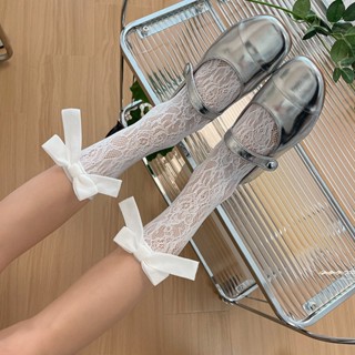 New JK Mid Tube Socks Big Butterfly Fishing Net Socks Lolita Girls Lace Bow Lace Lace French Brand Same Style Womens Socks