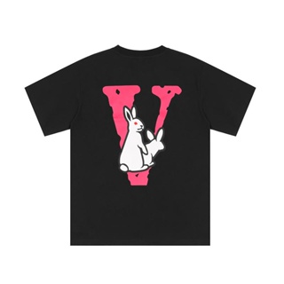 Vlone x FR2 เสื้อยืดแขนสั้น คอกลม ผ้าฝ้าย พิมพ์ลายการ์ตูนกระต่าย ทรงหลวม สําหรับผู้ชาย และผู้หญิง