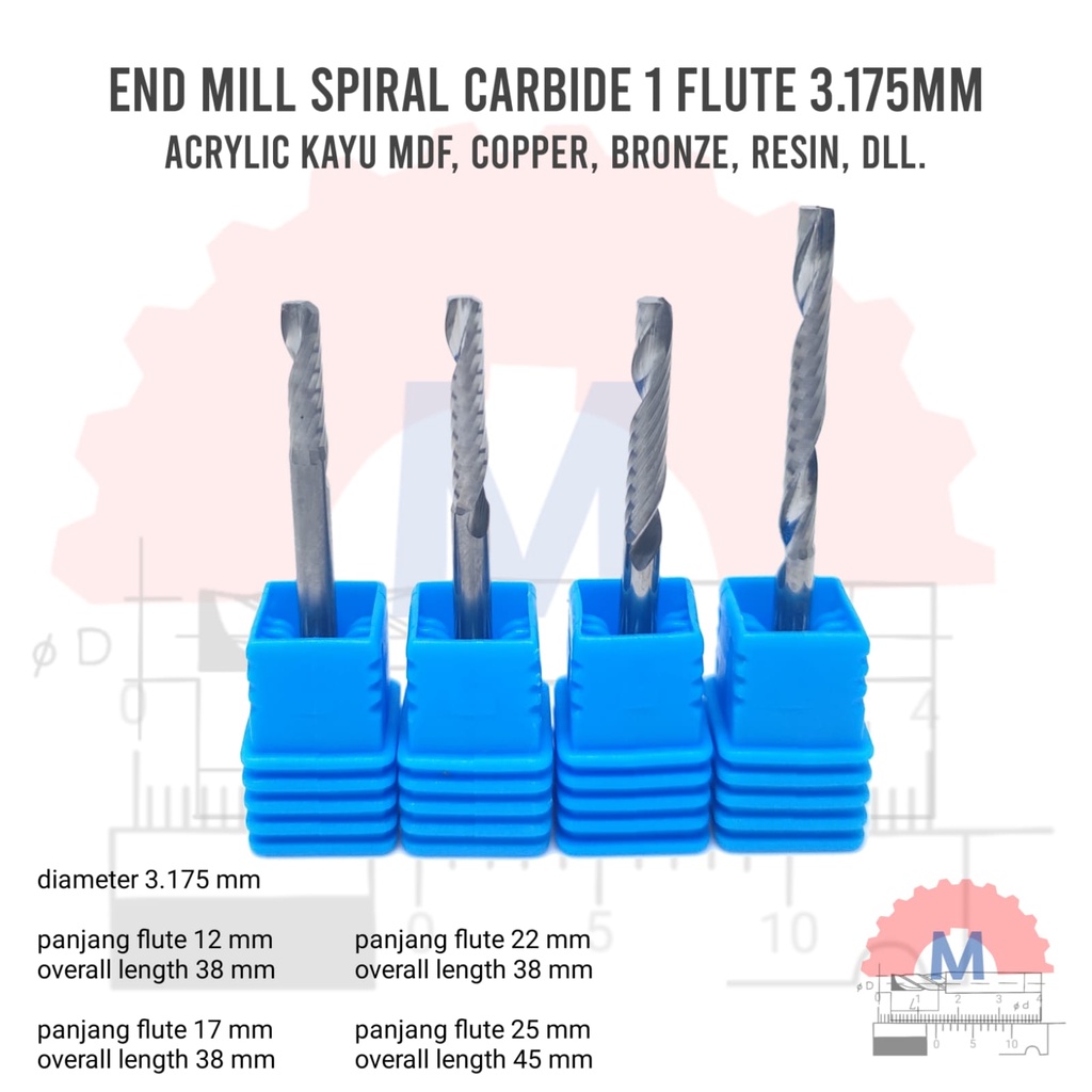 Ms7 Endmill 1F เกลียว 3.175 มม. ดอกเราเตอร์ CNC ขลุ่ยเดียว