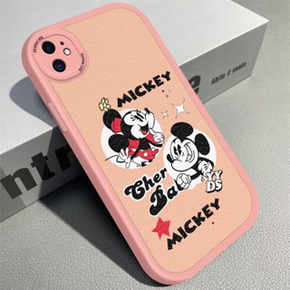 เคสไอโฟน iPhone 11 12 Pro Max 12 Mini เคสโทรศัพท์มือถือ ซิลิโคนนิ่ม หนัง PU ลายการ์ตูนมิกกี้ มินนี่เมาส์