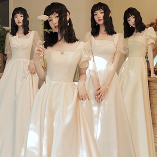ชุดเดรสยาว ชุดเพื่อนเจ้าสาว สีแชมเปญ แฟชั่นฤดูร้อน สําหรับผู้หญิง