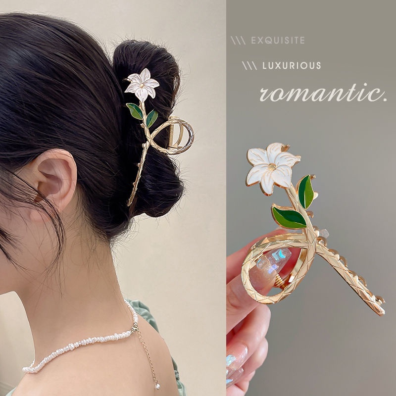 Grab Clip หญิงฤดูร้อน Mori Fairy กิ๊บติดผม Gardenia Shark Clip Hairpin 2023