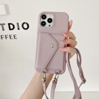 เคสโทรศัพท์มือถือหนัง แบบฝาพับ พร้อมช่องใส่บัตร และสายคล้อง สําหรับ iPhone 14 13 12 11 Pro Max Mini X XR XS Max 8 7 Plus SE 2022